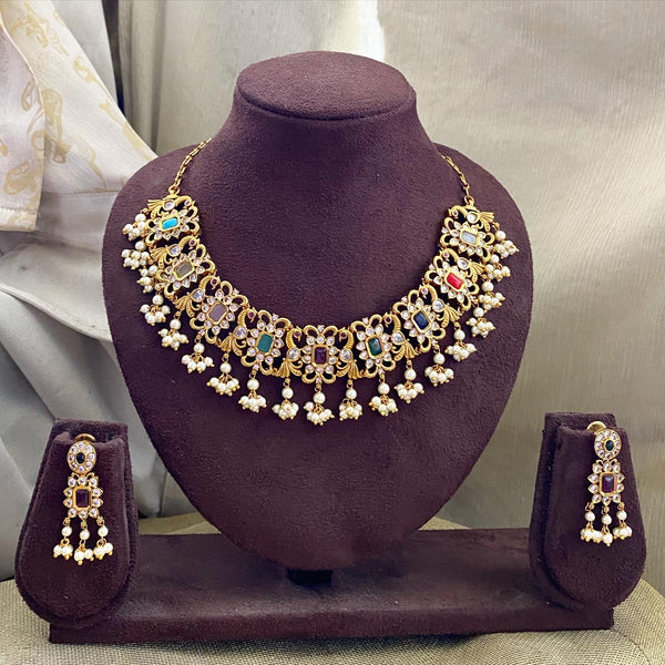 Navratna Antique matte peacock gutta short set - Adorna