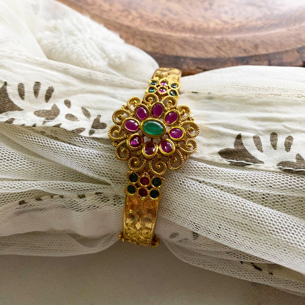 Ruby-Green floral kemp kada/bracelet - Adorna