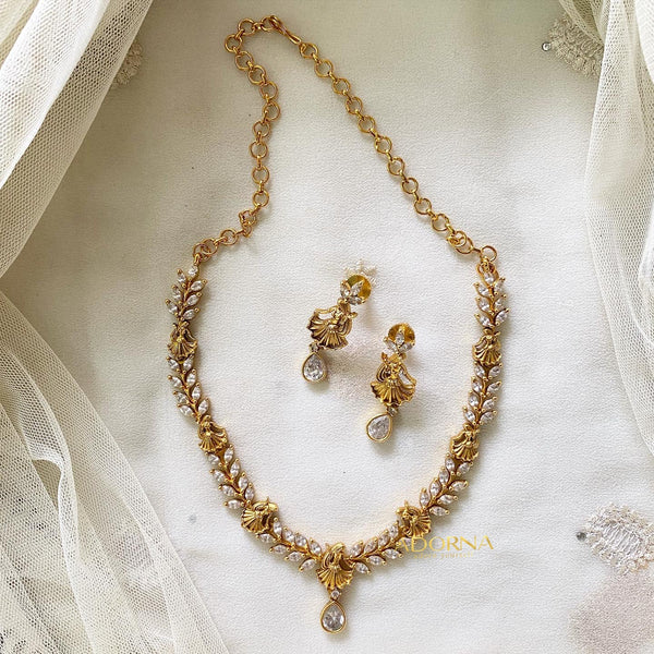 Matte CZ Ghoomar short set - White - Adorna