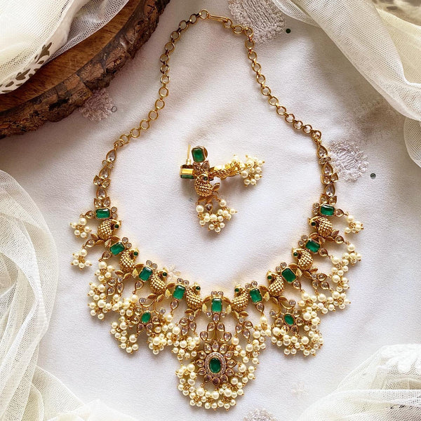 Antique matte Peacock blocks gutta short set - Adorna