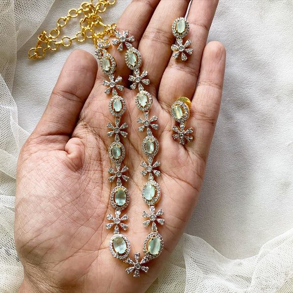 Gold AD oval Pastel green blocks floral short set - Adorna