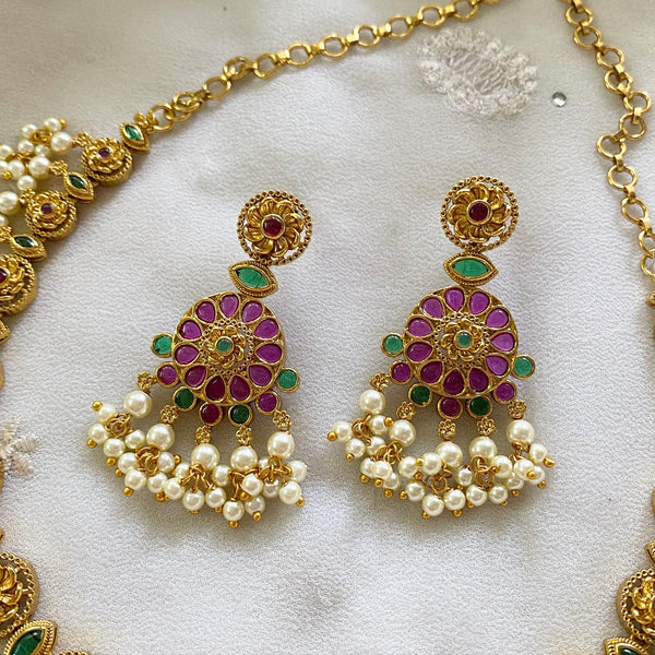 Antique matte Chakra floral guttapusalu short set - Adorna