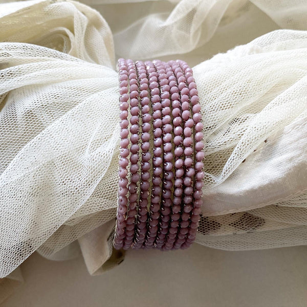 Mauve Purple Fancy Crystal string bangles - set of 8 - Adorna