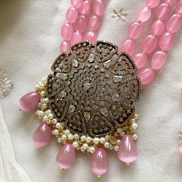 Victoria full bloom Pink mala set - Adorna