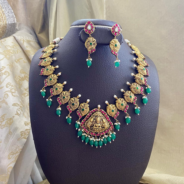 Kundan Jadau Lakshmi Peacock short neckset - Adorna