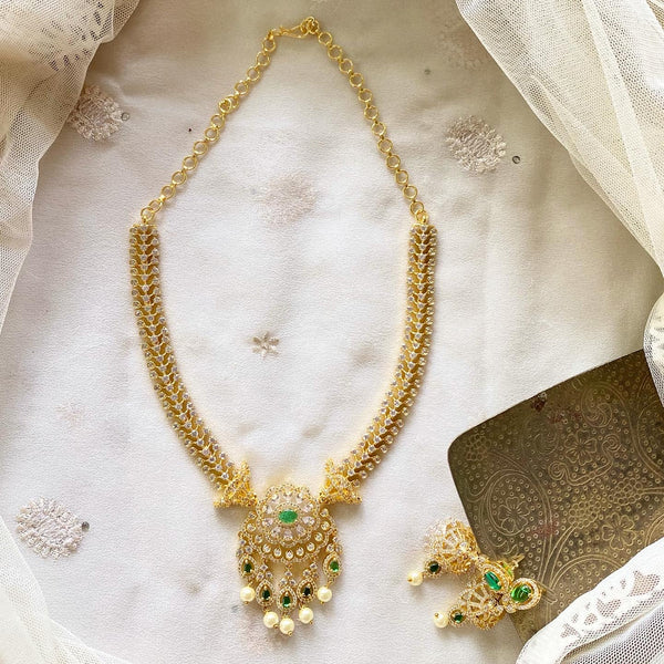 Gold AD floral drops pendant short set - Adorna