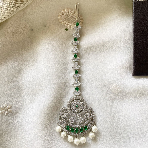 Silver CZ Green dollops tikka - Adorna