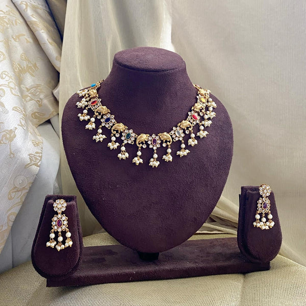 Antique Navratna Gajendra gutta short set - Adorna
