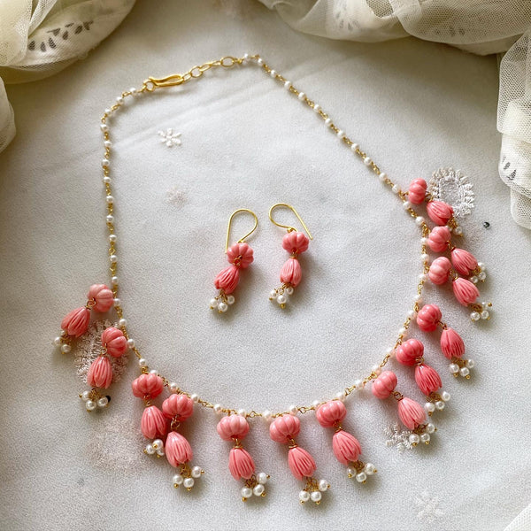 Tulips drop Pumpkin beads short set - Adorna