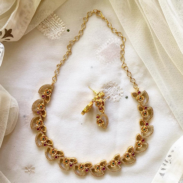 Matte CZ floral leaf short set - Adorna