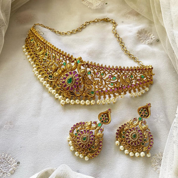 Antique matte bridal floral choker - Adorna