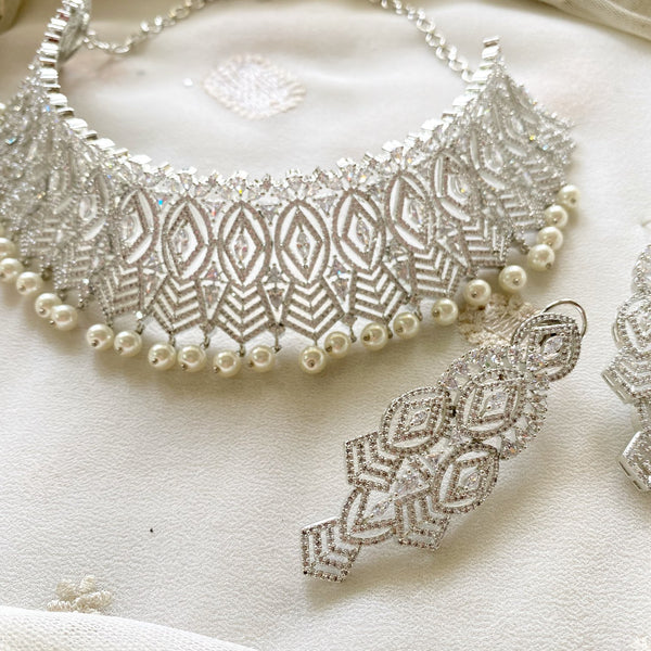 Silver AD Aztec bridal choker set - Adorna