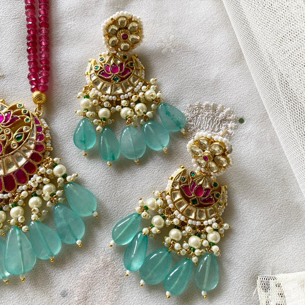 Pachi Kundan Half moon ruby agate mala set - Adorna