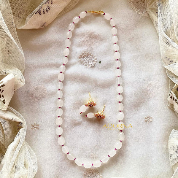 Faint pink beaded mala set - Adorna