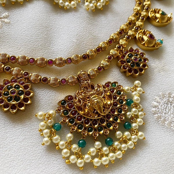 Antique matte layer Lakshmi 3D Gajendra set - Adorna