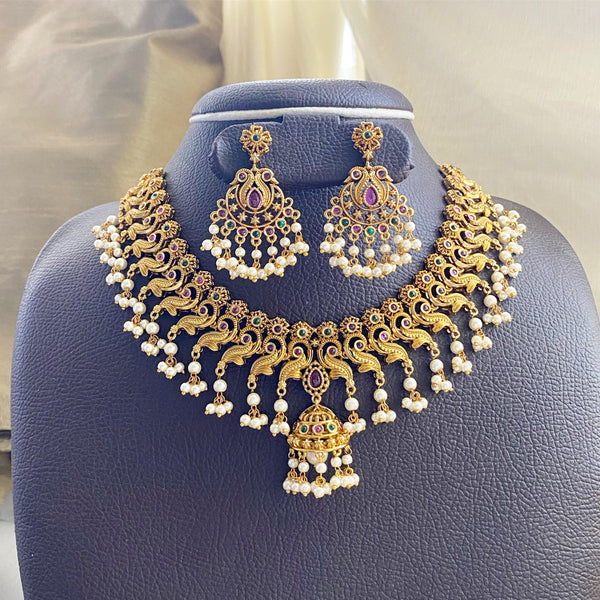 Floral swirl short set with half jumkha pendant - Adorna