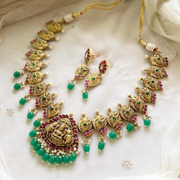 Kundan Jadau Lakshmi Peacock short neckset - Adorna