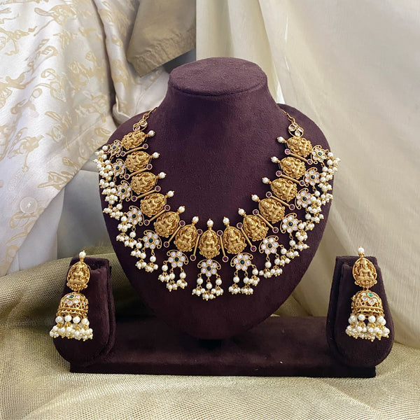 Antique matte CZ Lakshmi spike floral short set - Adorna