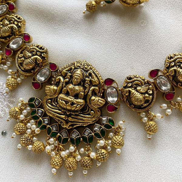 Temple kundan Jadau Nakshi polish short haaram set - Clearance - Adorna
