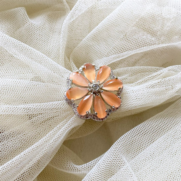 Full bloom CZ finger ring - size adjustable - Adorna