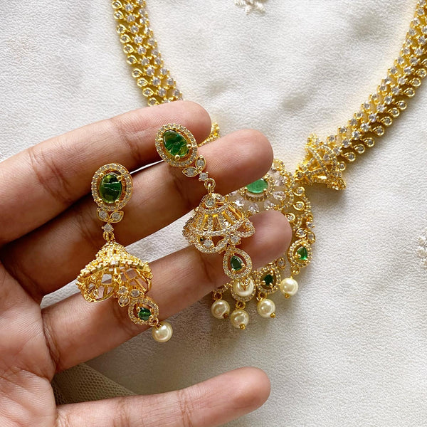 Gold AD floral drops pendant short set - Adorna