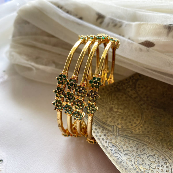 Green flower bangles - set of 4 - Adorna