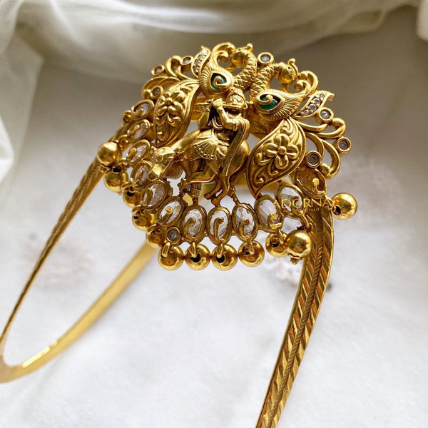 Antique matte Kamadhenu vanki/armlet - Full White - Adorna