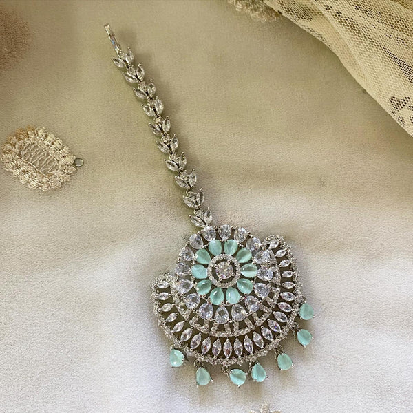 Silver floral drops AD tikka - Adorna