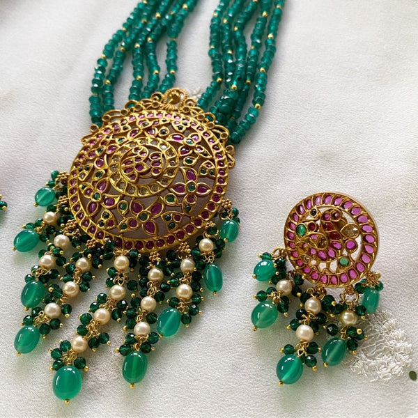 Green beaded Peacock Chakra long set - Adorna