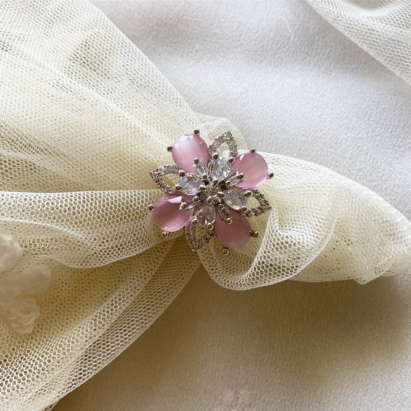 Hollow clove floral CZ finger rings - size adjustable - Adorna