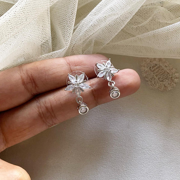 Silver flower drop studs - Adorna