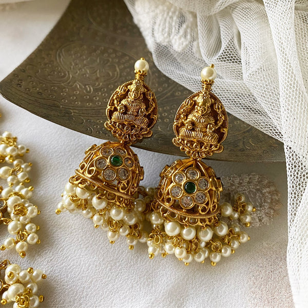 Antique matte CZ Lakshmi spike floral short set - Adorna