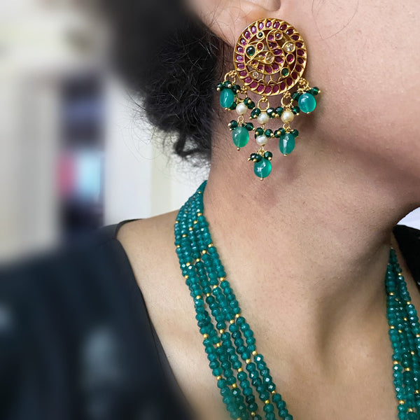 Green beaded Peacock Chakra long set - Adorna