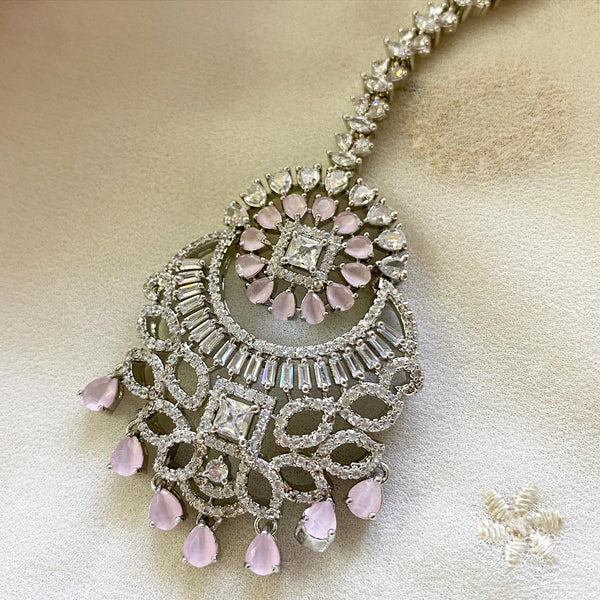 Silver floral chaand AD tikka - Adorna