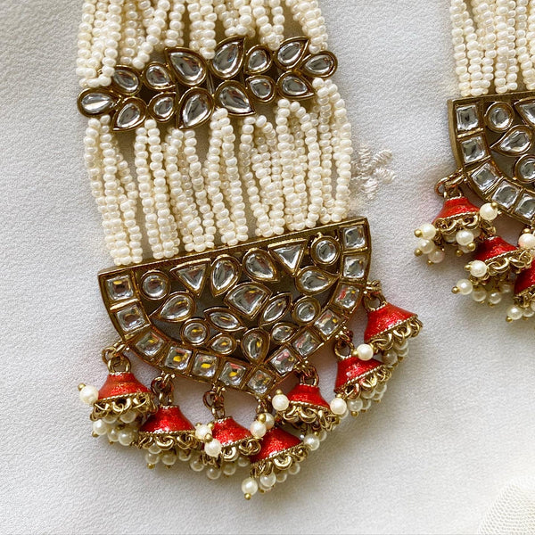 Maharani Polki Pearl jumkhas danglers - Adorna