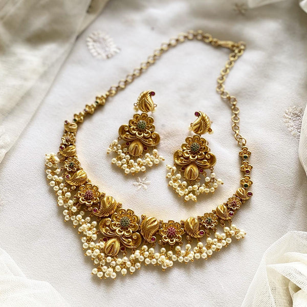 Antique matte CZ floral Paisley short set - Adorna