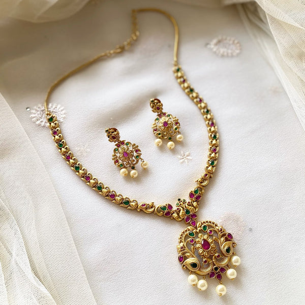 Antique gold CZ Peacock short set - Adorna