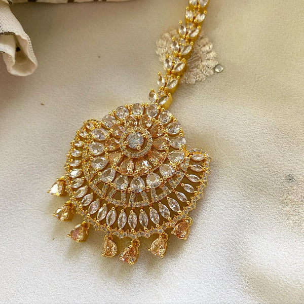 Gold LCT floral drops AD tikka - Adorna