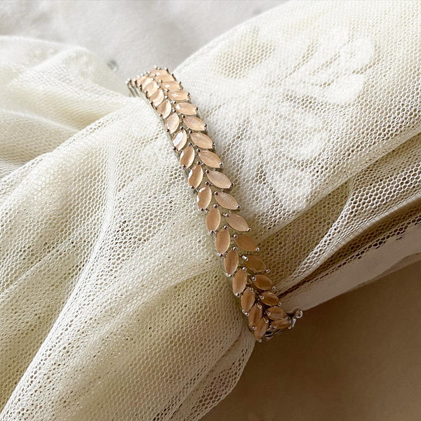 Silver CZ curved leaf bracelet - Adorna