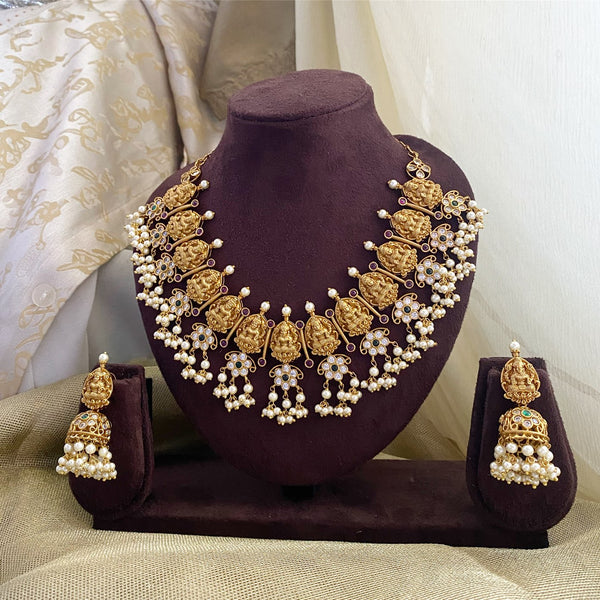 Antique matte CZ Lakshmi spike floral short set - Adorna