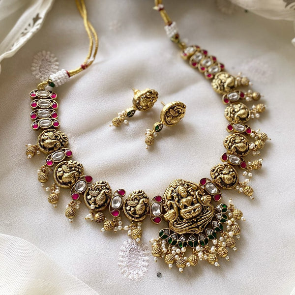 Temple kundan Jadau Nakshi polish short haaram set - Clearance - Adorna