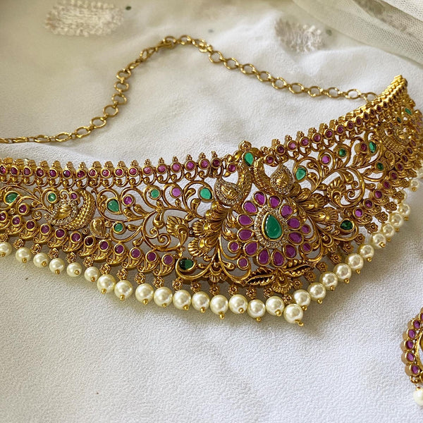 Antique matte bridal floral choker - Adorna