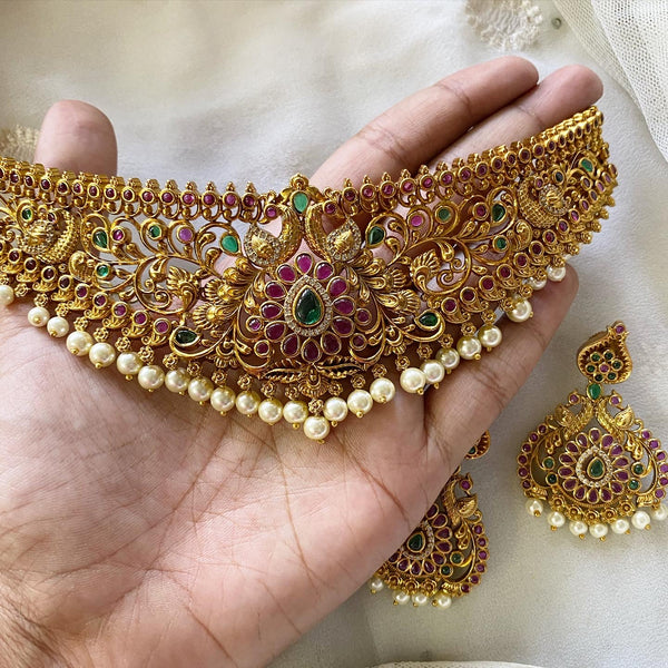 Antique matte bridal floral choker - Adorna