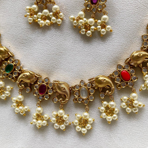 Antique Navratna Gajendra gutta short set - Adorna