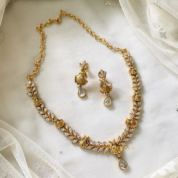 Matte CZ Ghoomar short set - White - Adorna
