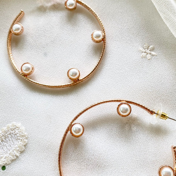 Rose gold pearl hoop earrings