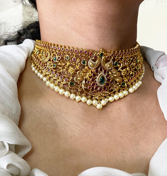 Antique matte bridal floral choker - Adorna