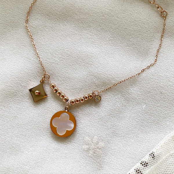 Rose gold white drop accent bracelet - Adorna