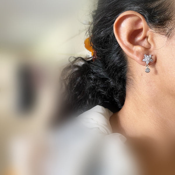 Silver flower drop studs - Adorna