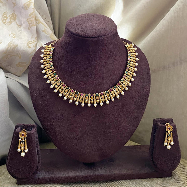 Antique matte floral pearl spike short set - Adorna